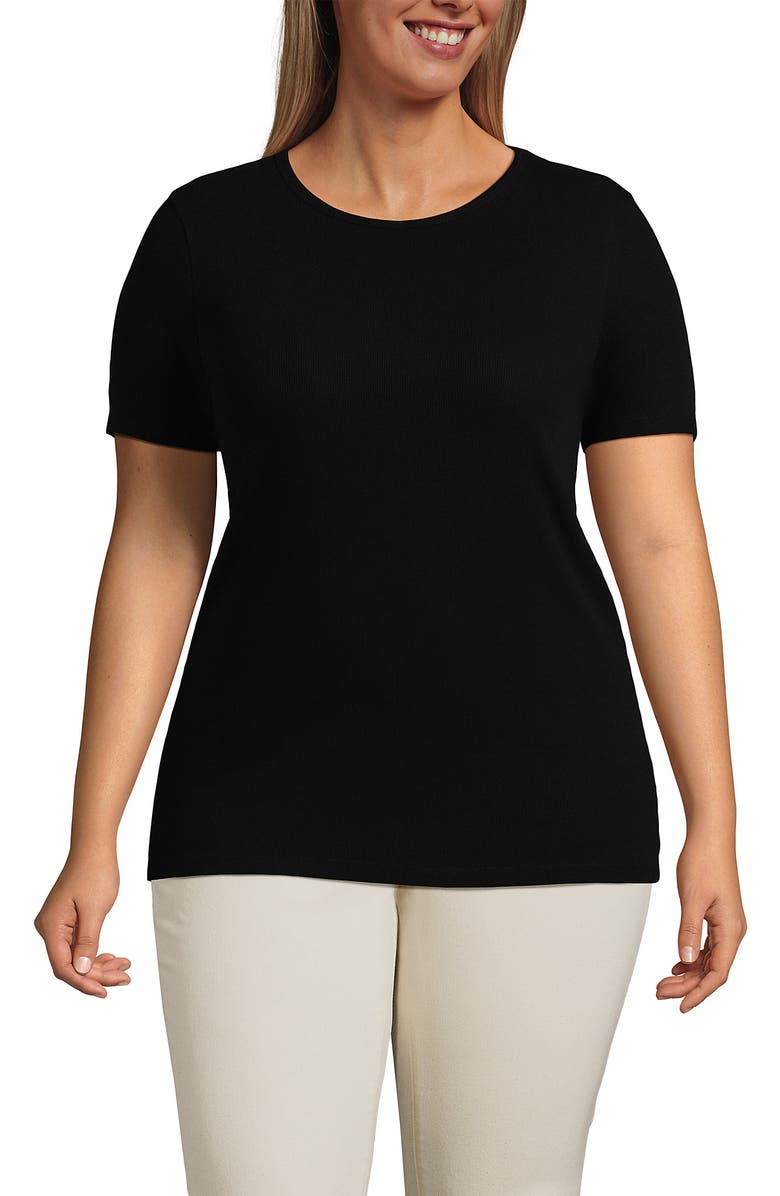 Lands' End Plus Size Micro Rib T-Shirt, Main, color, Black