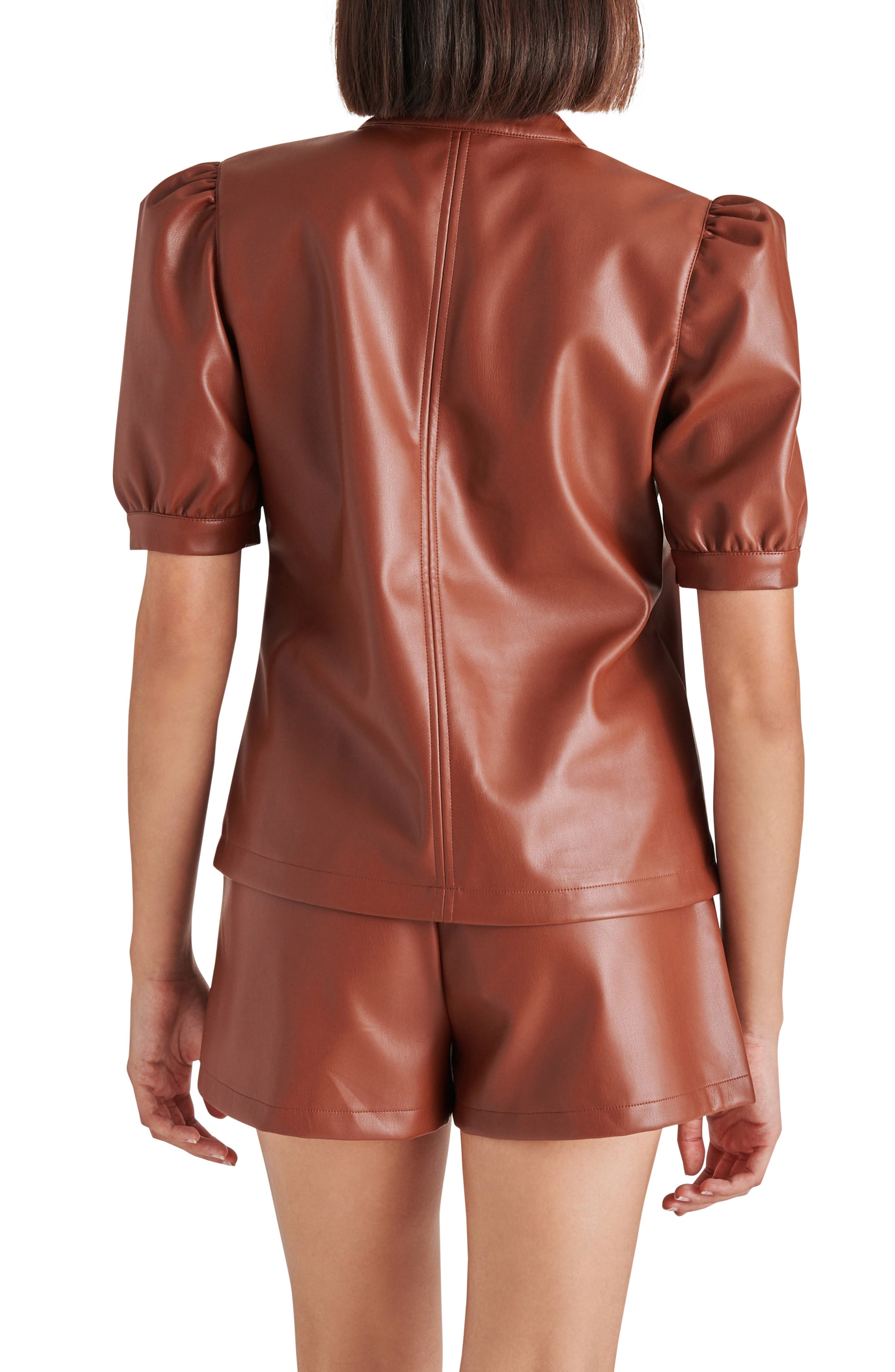 Jane Puff Sleeve Faux Leather Top - image 2