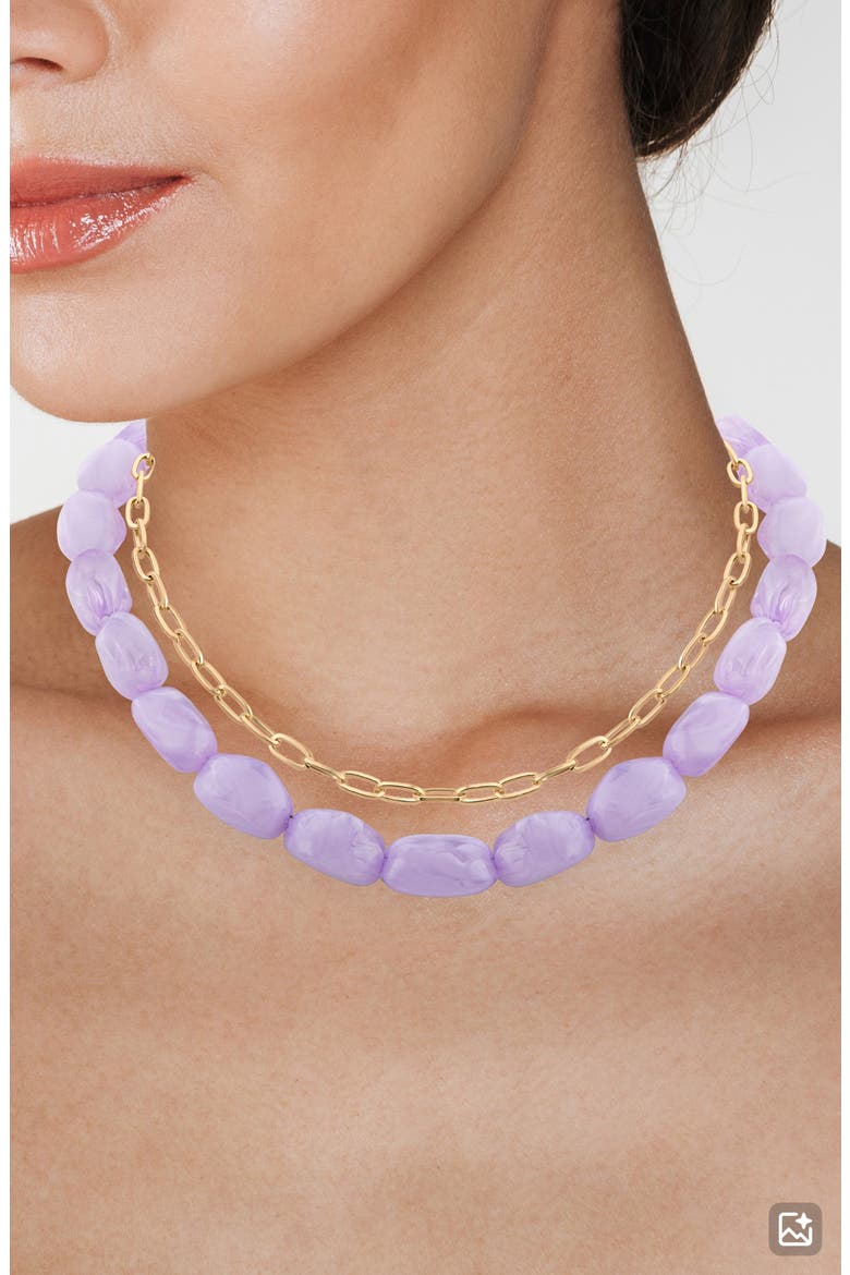 Set of 2 Paper Clip Chain & Faux Stone Necklaces (Nordstrom Exclusive), Alternate, color, LAVANDER/ GOLD
