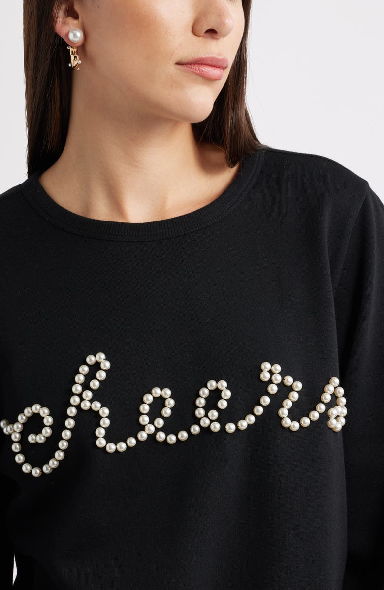 Caslon<sup>®</sup> Gretchen Imitation Pearl Embellished Balloon Sleeve Sweatshirt, Alternate, color, Black Cheers Embellishment