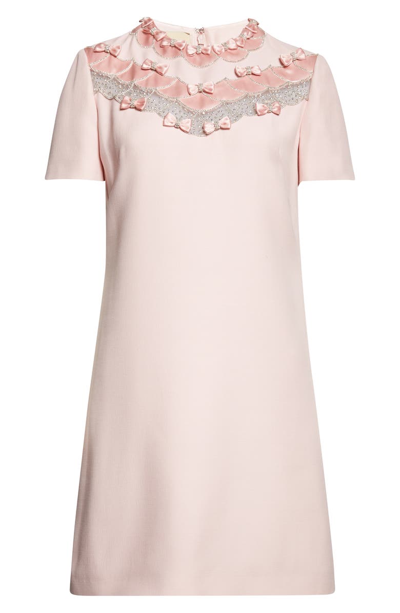 Valentino Crystal Bow Crepe Couture Minidress, Main, color, Rose