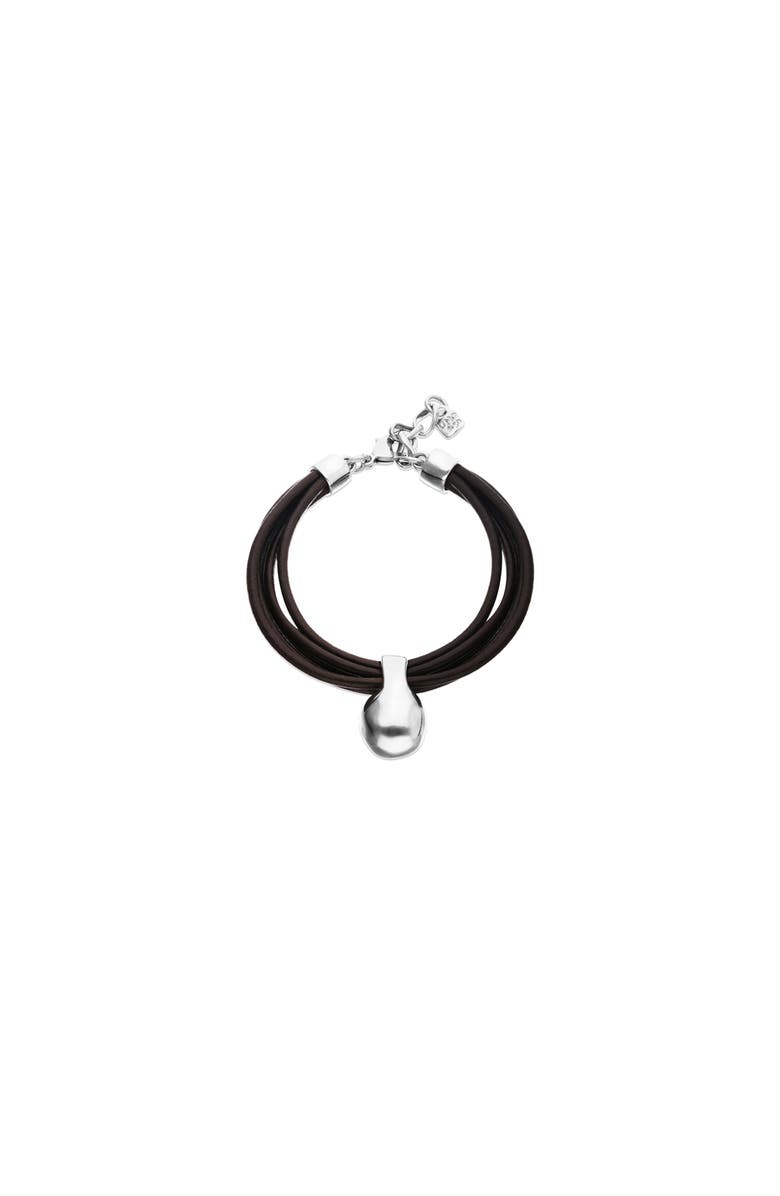 UNODE50 Leather strap with sterling silver-plated dial, Main, color, Silver