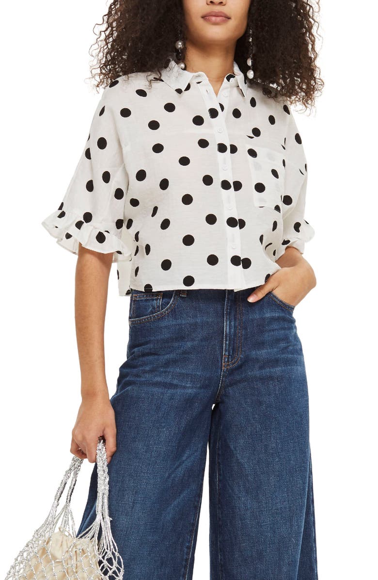 Topshop Fifi Frill Spot Shirt, Main, color, 