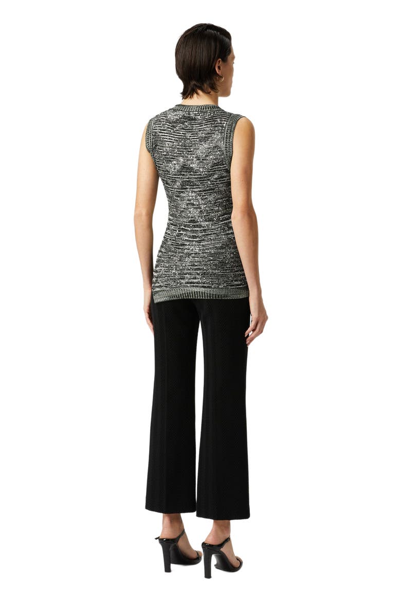Sleeveless Top In Slub Knit With Sequins And V-neck, Alternate, color, Green & Black
