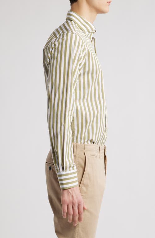 Scott Barber Bold Stripe Cotton Sateen Button-down Shirt In Green
