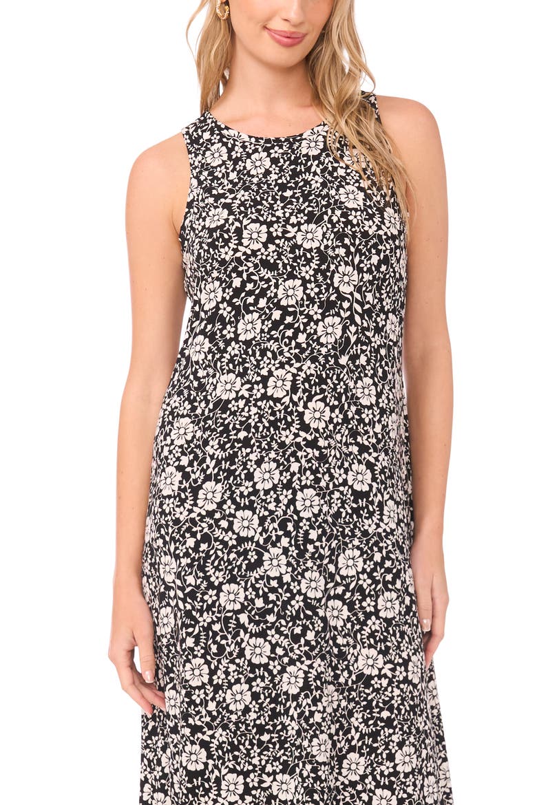 Floral Print Sleeveless Maxi Dress, Alternate, color, RICH BLACK