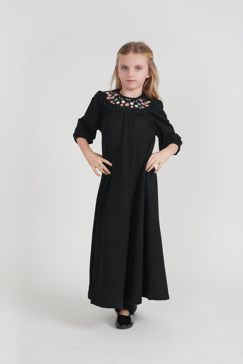 Girls Seersucker Embroidered Robe - Black, Alternate, color, Black