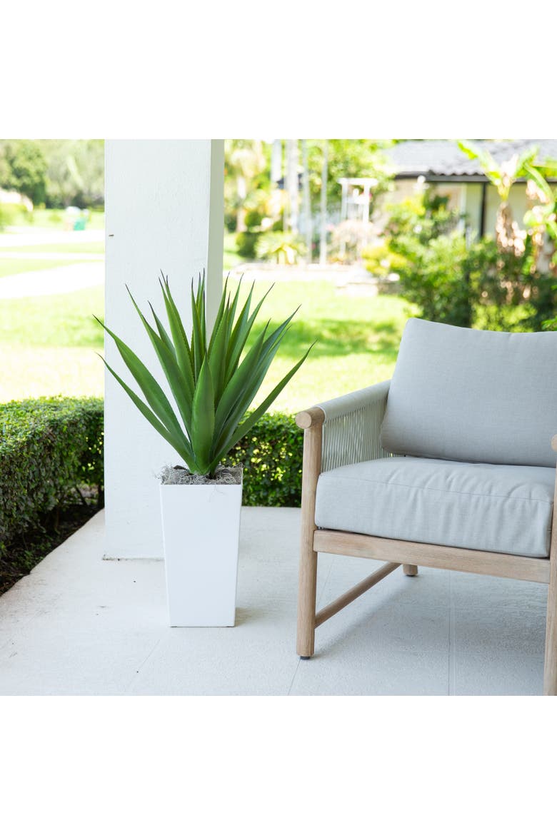 27-in UV Resistant Artificial Agave Plant in White Tower Planter, Alternate, color, Green