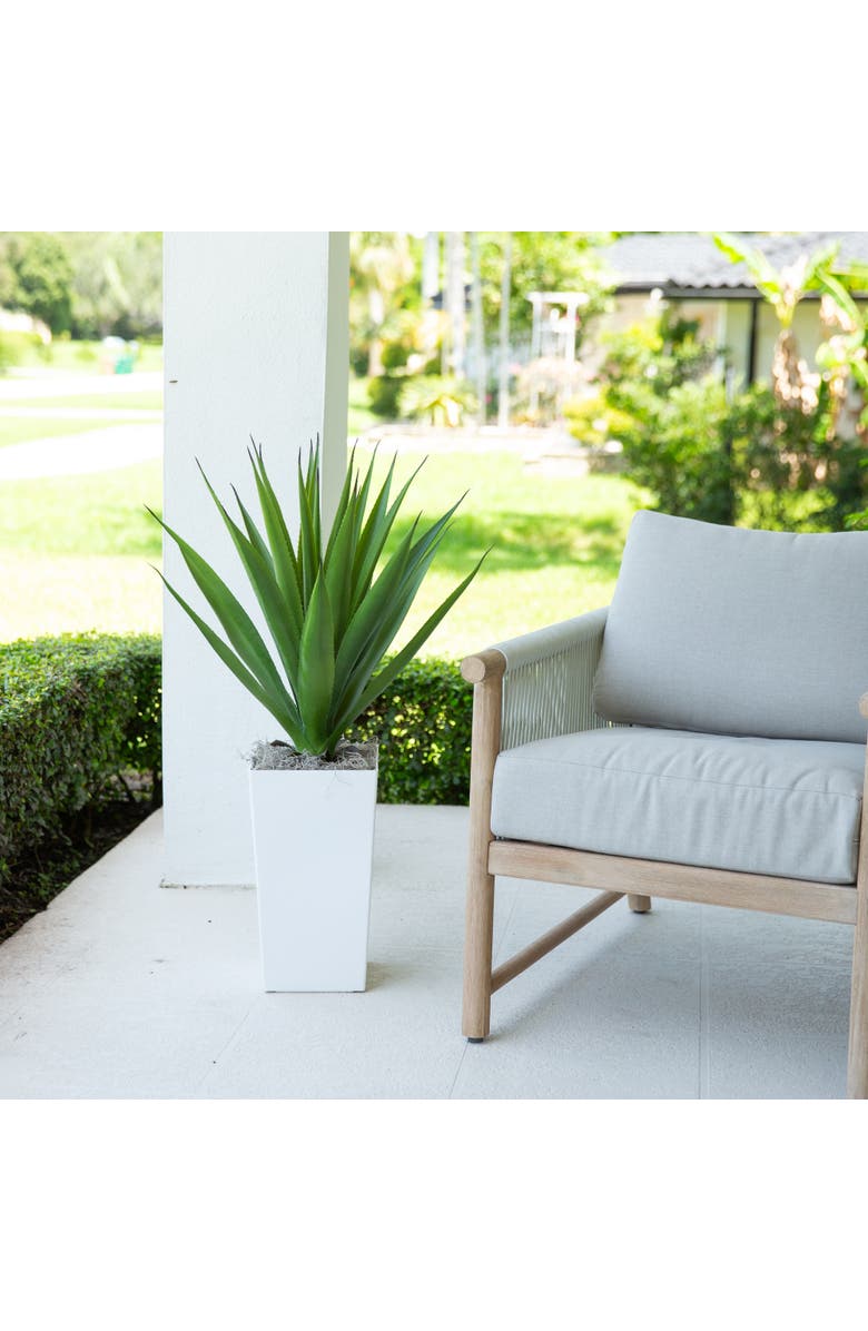 NEARLY NATURAL 27-in UV Resistant Artificial Agave Plant in White Tower Planter, Alternate, color, Green
