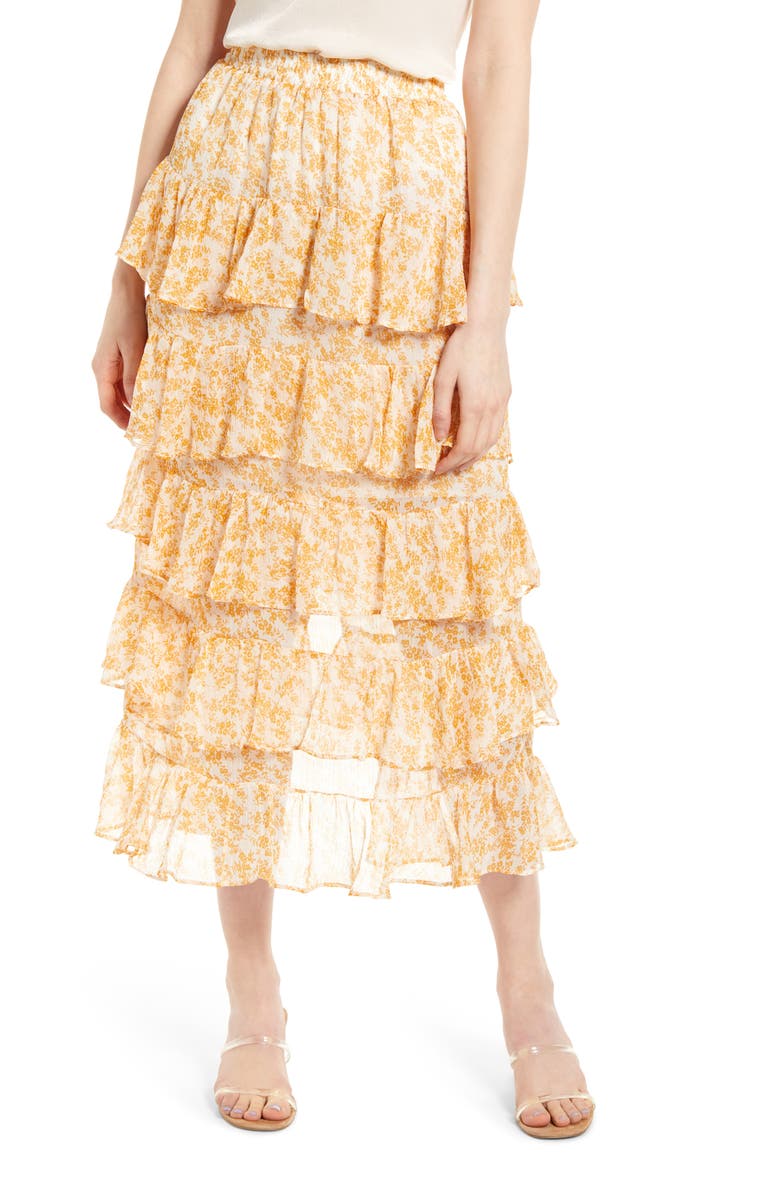 MINKPINK Lana Tiered Midi Skirt, Main, color,