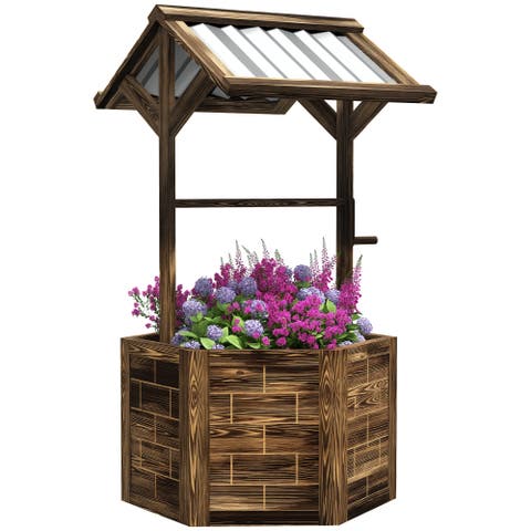 Wooden Wishing Well Planter