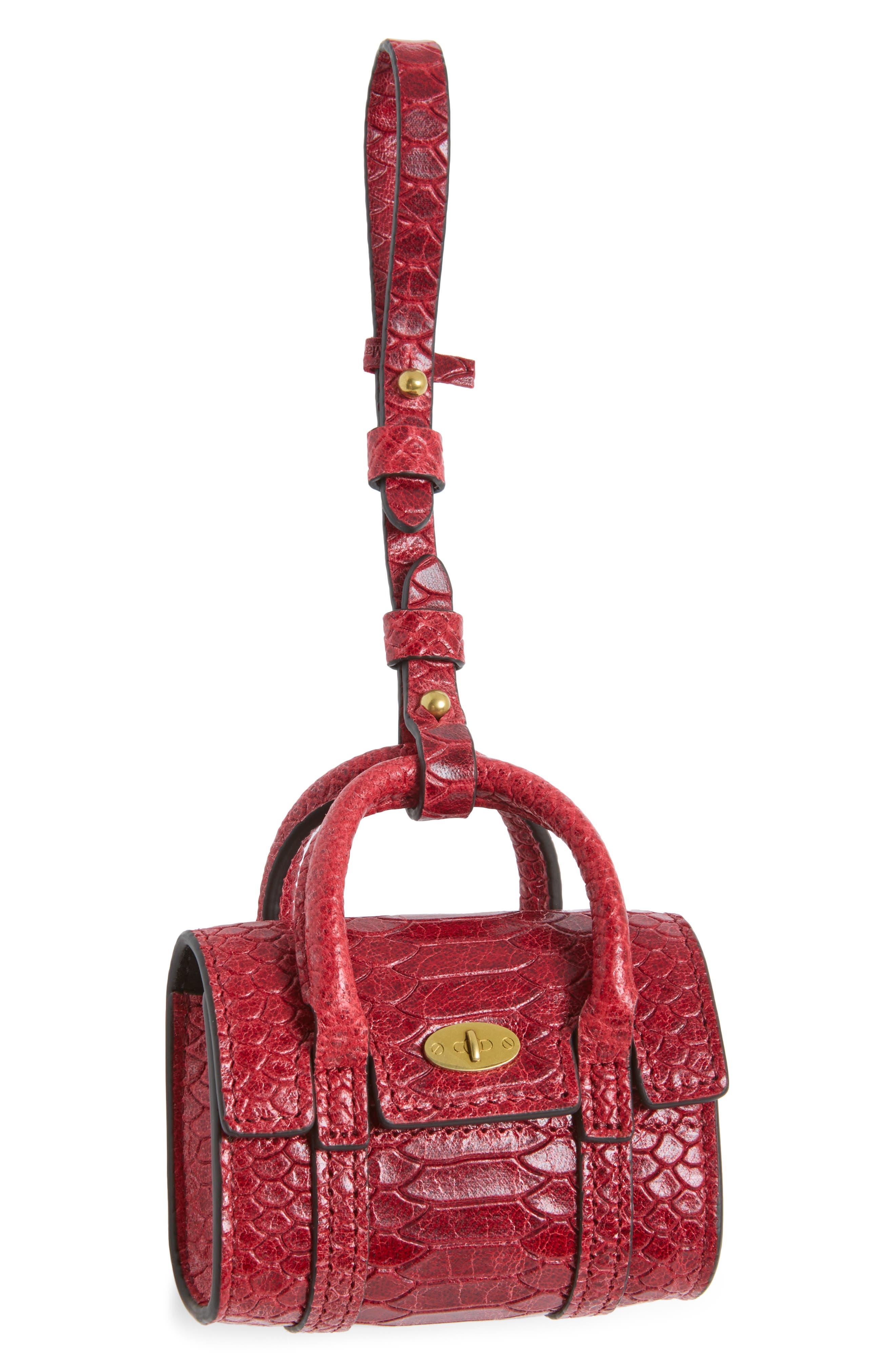 Mini Bayswater Snakeskin Embossed Leather Bag Charm, Main, color, APPLE RED