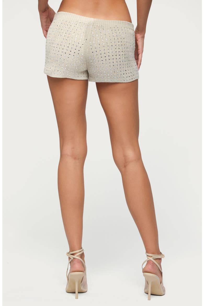 Mackenzie Rhinestone Cotton Knit Shorts, Alternate, color, BEIGE