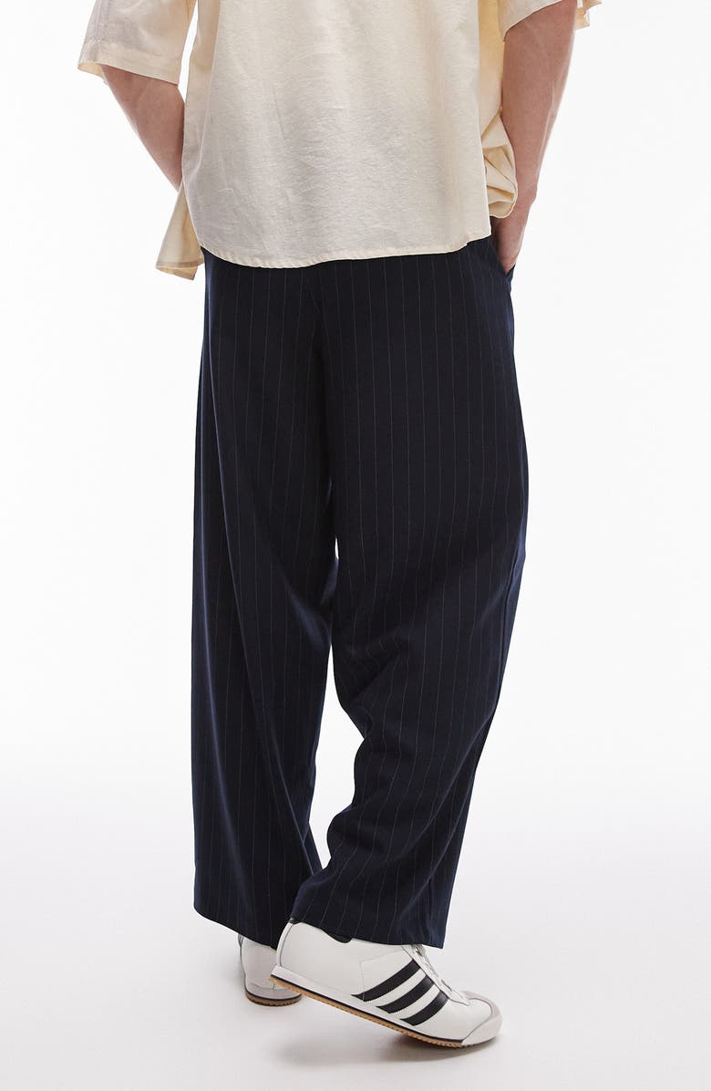 Topman Pinstripe Wide Leg Drawstring Pants, Alternate, color, 