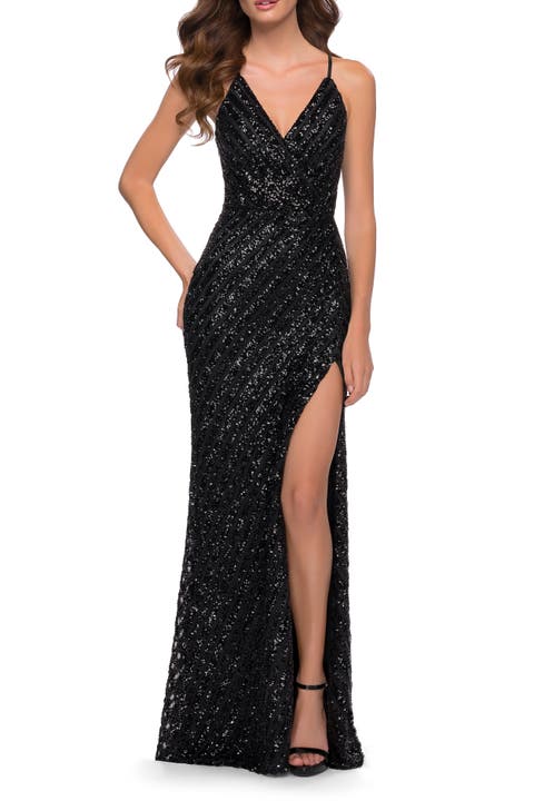 Long Sequin Gown with Thick Sequin Print Fabric