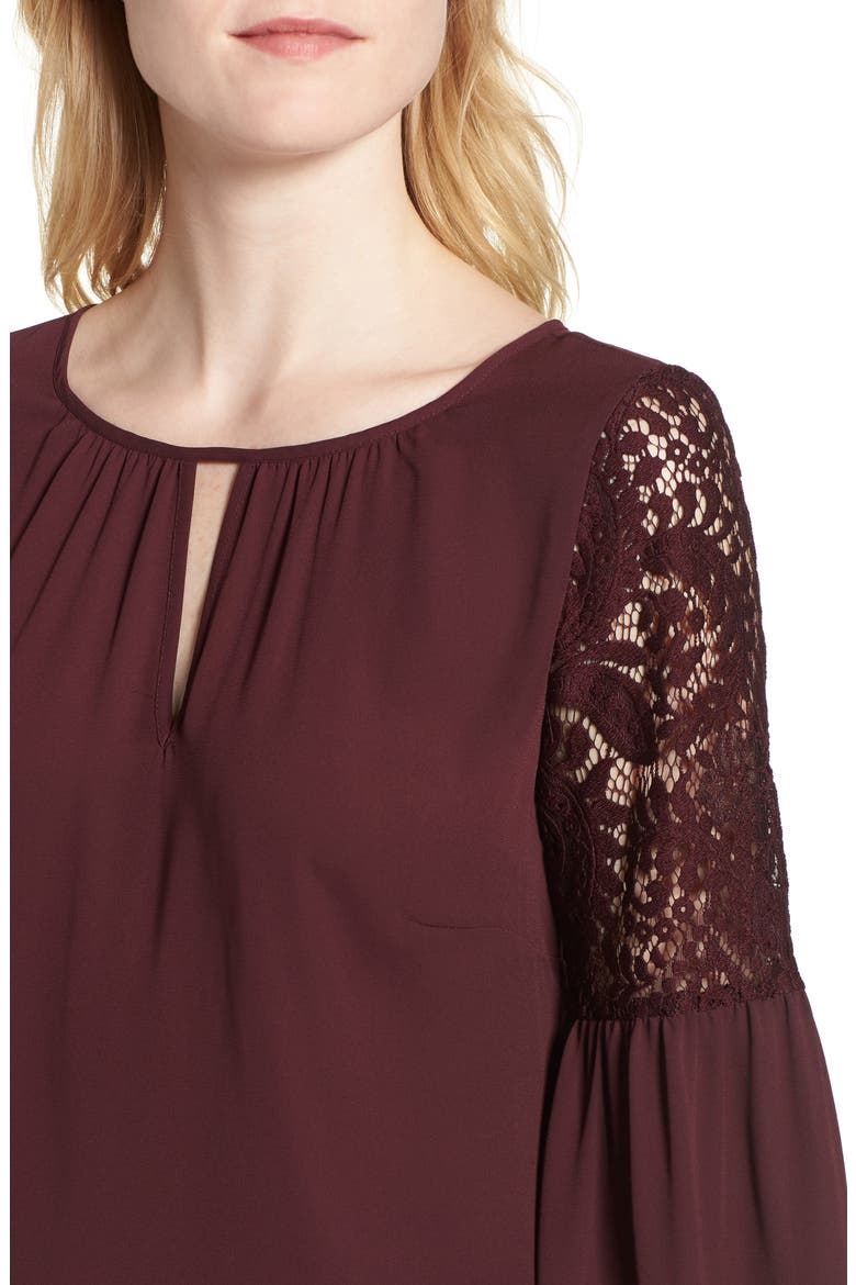 Lace Bell Sleeve Top, Alternate, color, BURGUNDY STEM