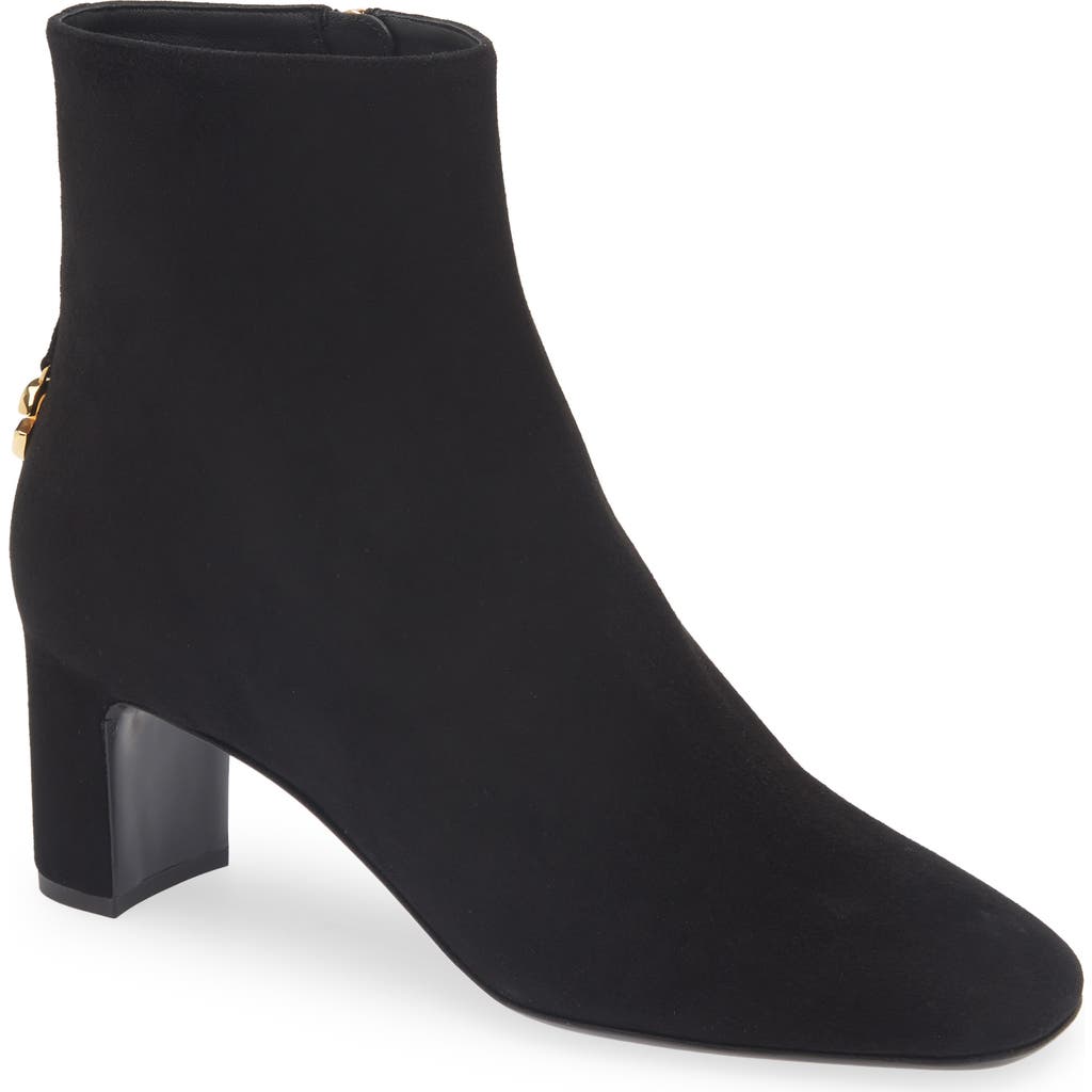 Dolce & Gabbana Black Ankle Boots With Dg Logo Plaque On The Back In Suede Woman In Black