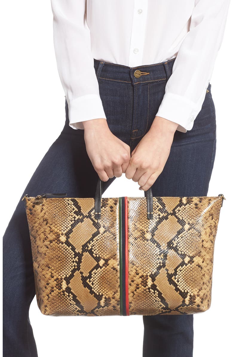 Clare V. Attache Snake Embossed Goatskin Leather Tote, Alternate, color,