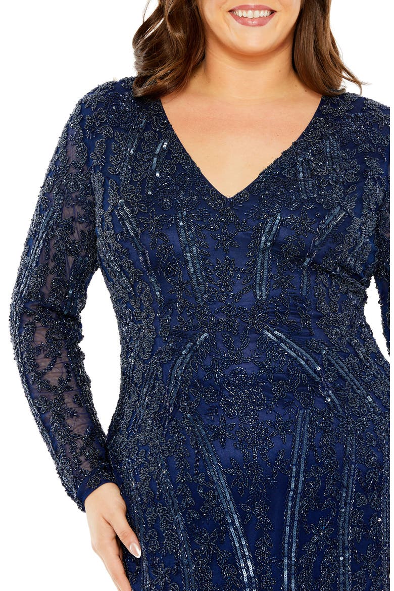 V-Neck Sheer Embellished Mesh Gown, Alternate, color, MIDNIGHT