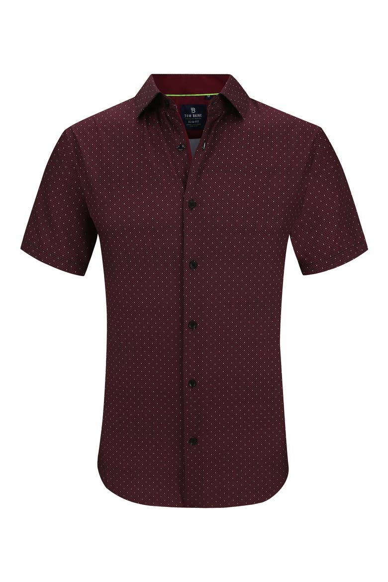 Slim Fit Performance Short Sleeve Button-Up Shirt, Alternate, color, RED