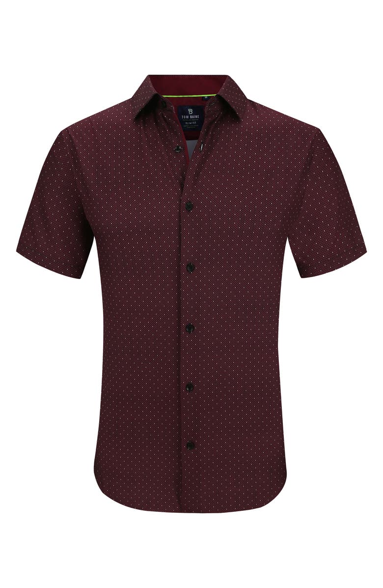 TOM BAINE Slim Fit Performance Short Sleeve Button-Up Shirt, Alternate, color, Red
