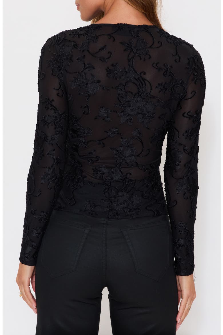 Stella Floral Devoré Long Sleeve Top, Alternate, color, BLACK
