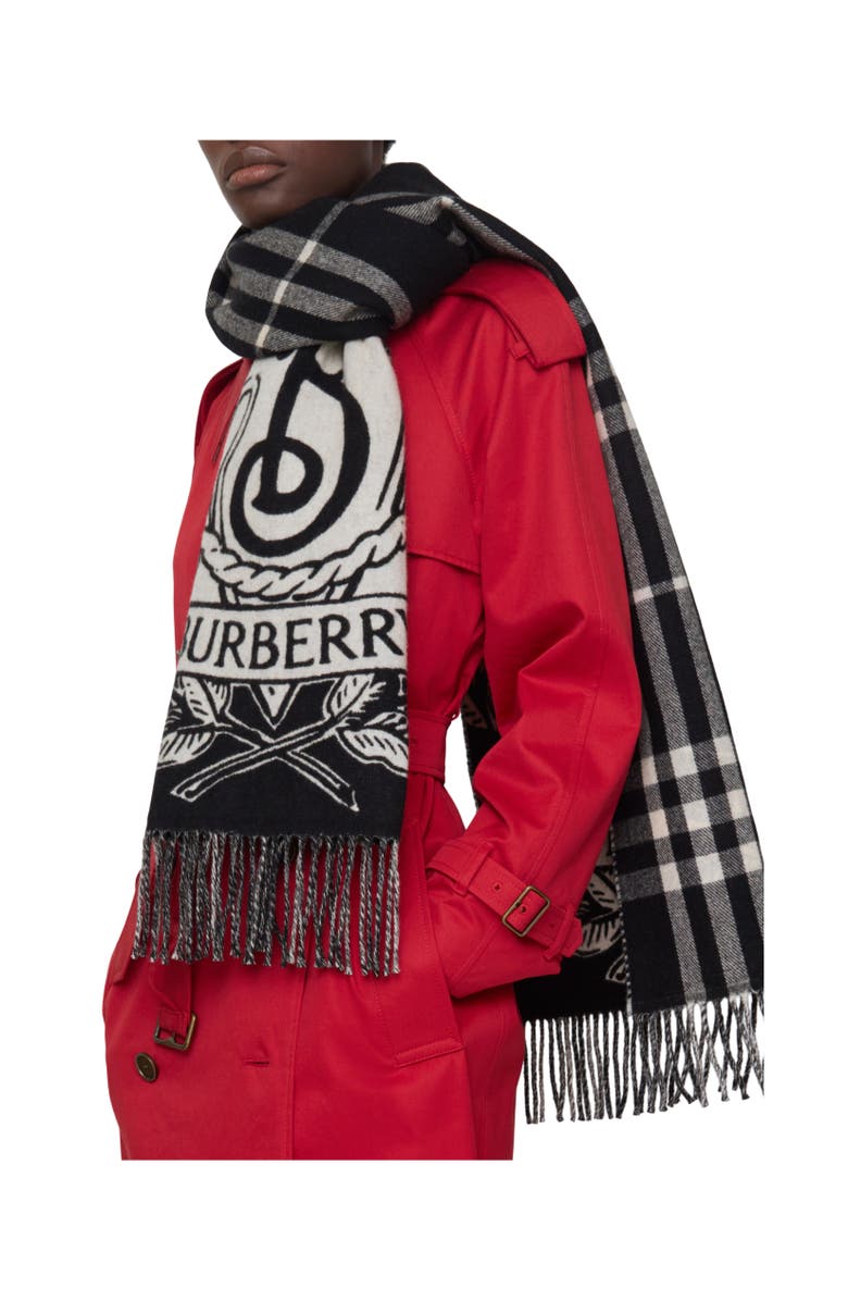 Burberry Wide Reversible Stormy Knight Scarf, Alternate, color, Black/Calico