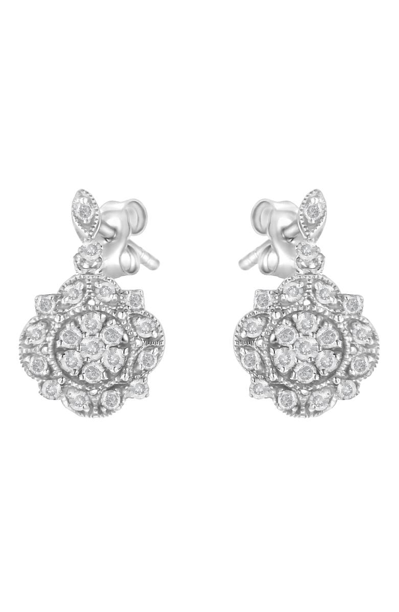 Haus of Brilliance Silver 1/2 Ct Diamond Dangle Miligrain Earring, Main, color, White