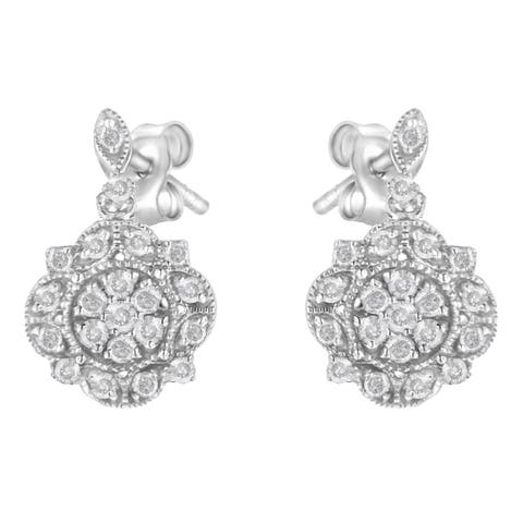 Silver 1/2 Ct Diamond Dangle Miligrain Earring