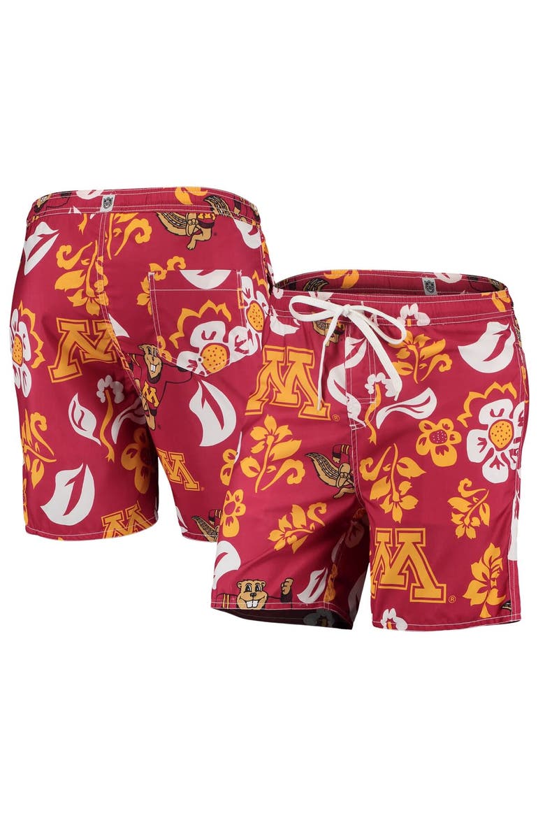 Men's Wes & Willy Maroon Minnesota Golden Gophers Floral Volley Logo Swim Trunks, Main, color, Maroon