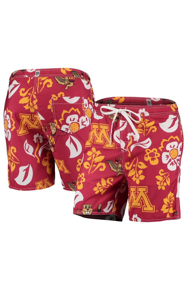 Wes & Willy Men's Wes & Willy Maroon Minnesota Golden Gophers Floral Volley Logo Swim Trunks, Main, color, Maroon