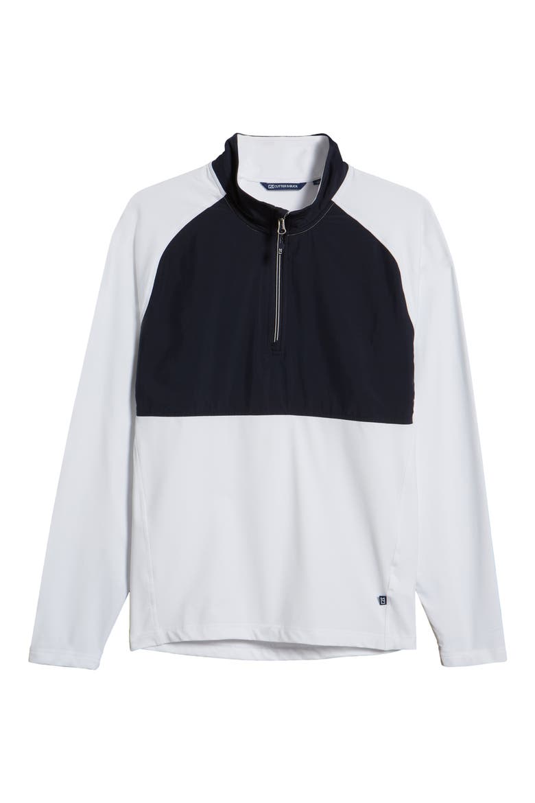 Adapt Hybrid Quarter Zip Pullover, Alternate, color, WHITE/ NAVY BLUE
