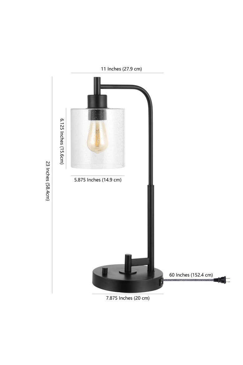 Axel Modern 23" Iron/Seeded Glass Farmhouse Industrial USB Charging LED Task Lamp, Black, Alternate, color, Black