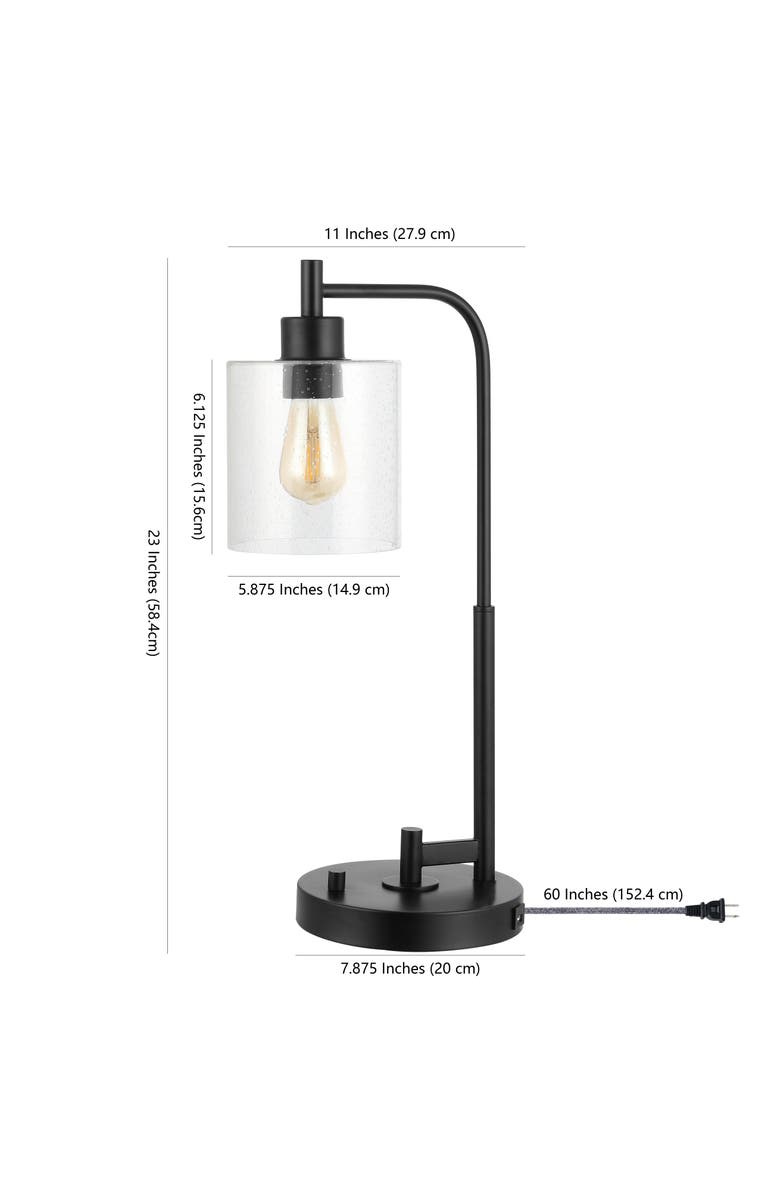 JONATHAN Y Axel Modern 23" Iron/Seeded Glass Farmhouse Industrial USB Charging LED Task Lamp, Black, Alternate, color, Black