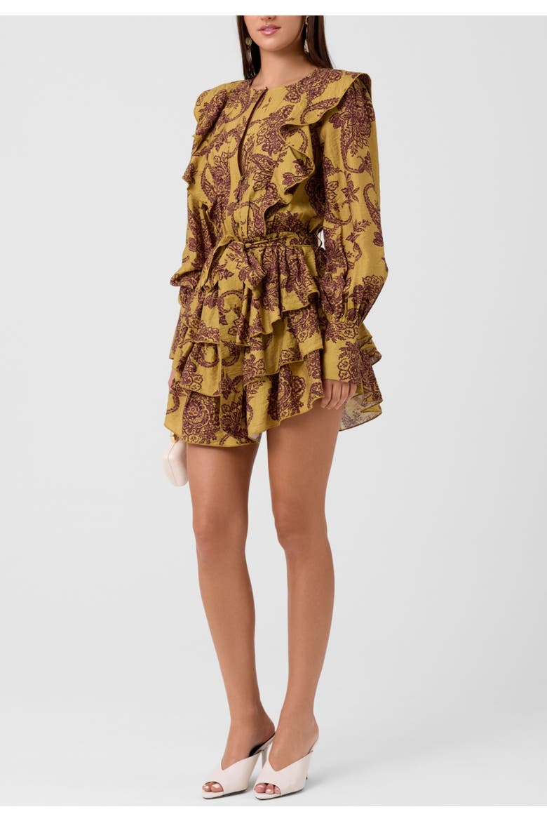 Florence Long Puff Sleeve Mini Dress, Alternate, color, Ecru Olive