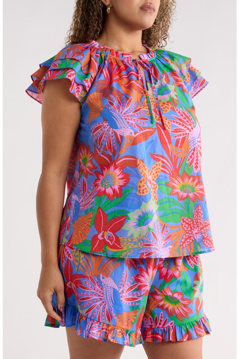 Cindal Floral Hita Ruffle Top, Alternate, color, BLUE-PINK-MULTI