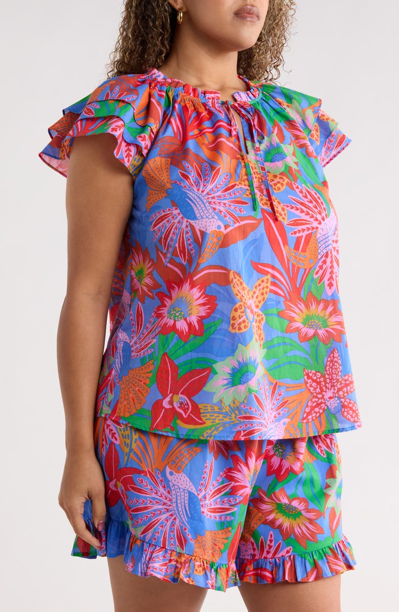 SUGARLIPS Cindal Floral Hita Ruffle Top, Alternate, color, Blue-Pink-Multi