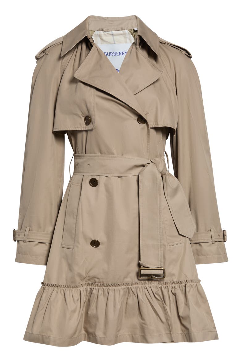 Tillydrine Ruffle Trench Coat, Alternate, color, SALTMARSH BEIGE