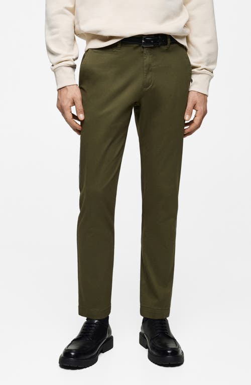 Mango Slim Fit Flat Front Cotton Stretch Twill Chinos In Khaki Green