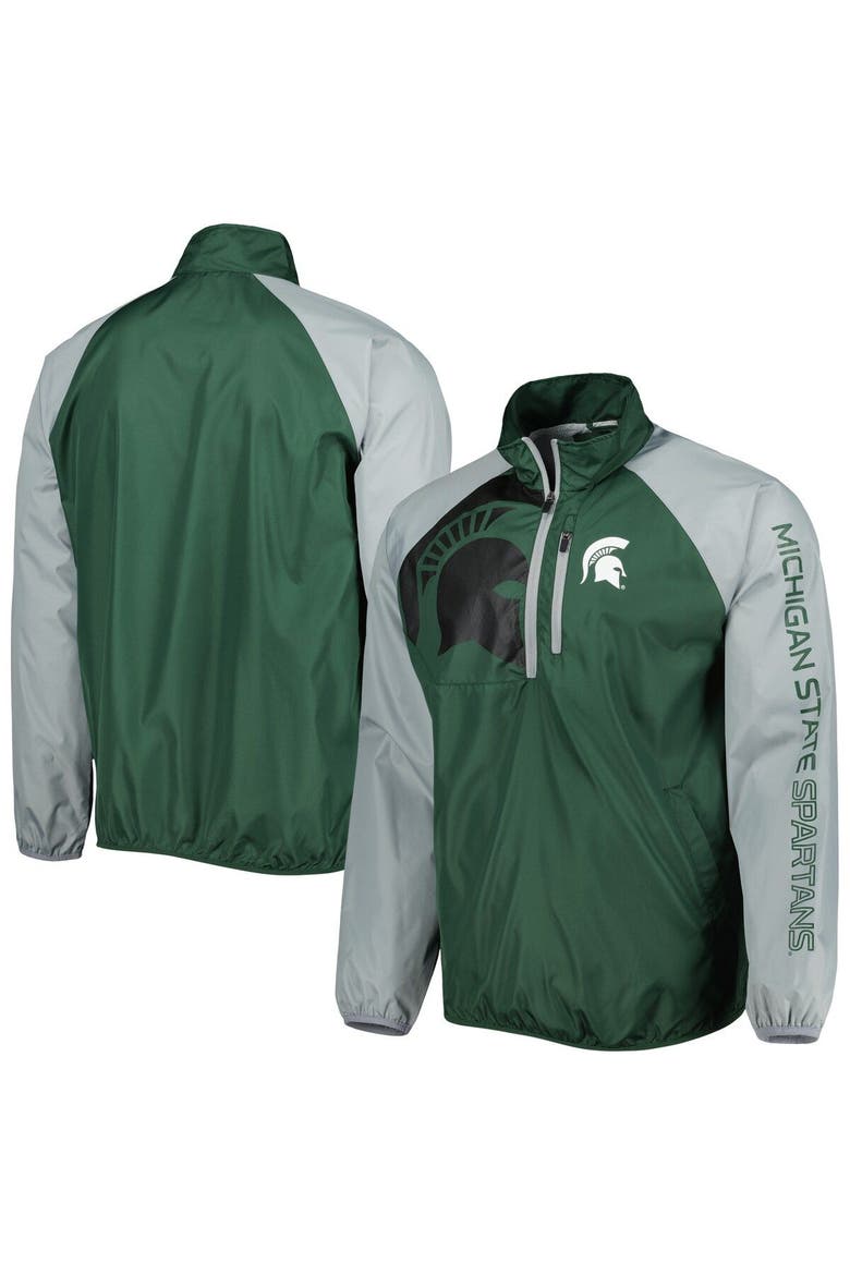Men's G-III Sports by Carl Banks Green/Gray Michigan State Spartans Point Guard Raglan Half-Zip Jacket, Main, color, Green