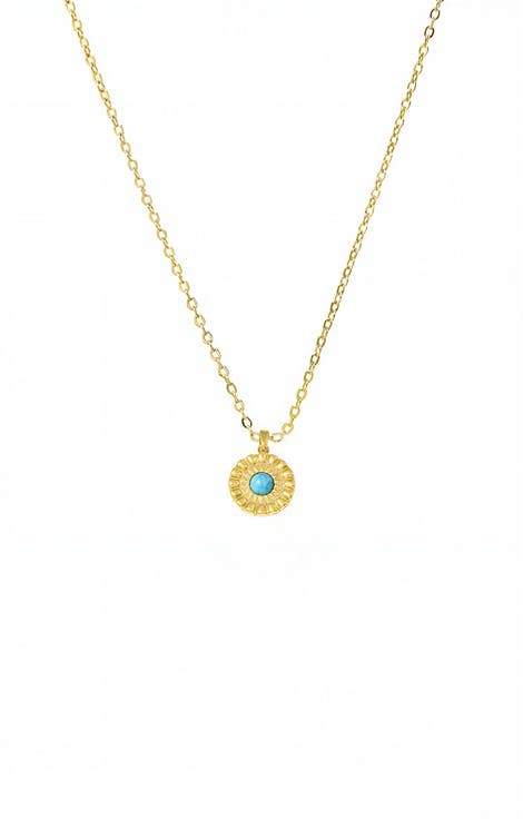 Round Turquoise Stone Coin Necklace