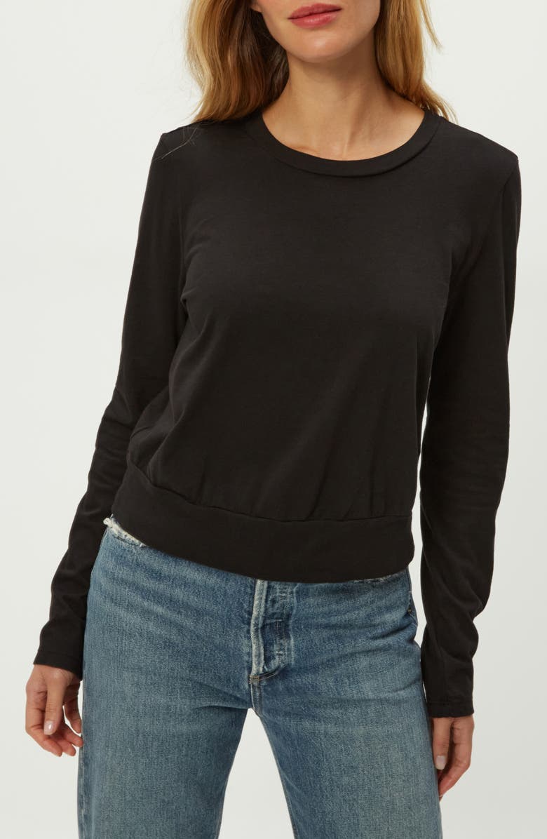 Michael Stars Yuri Long Sleeve Crop Cotton T-Shirt, Alternate, color, Black