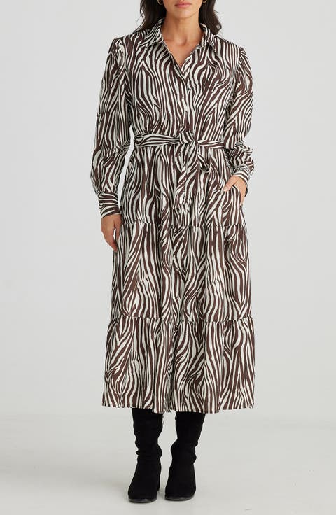 Alice Zebra Print Long Sleeve Shirtdress