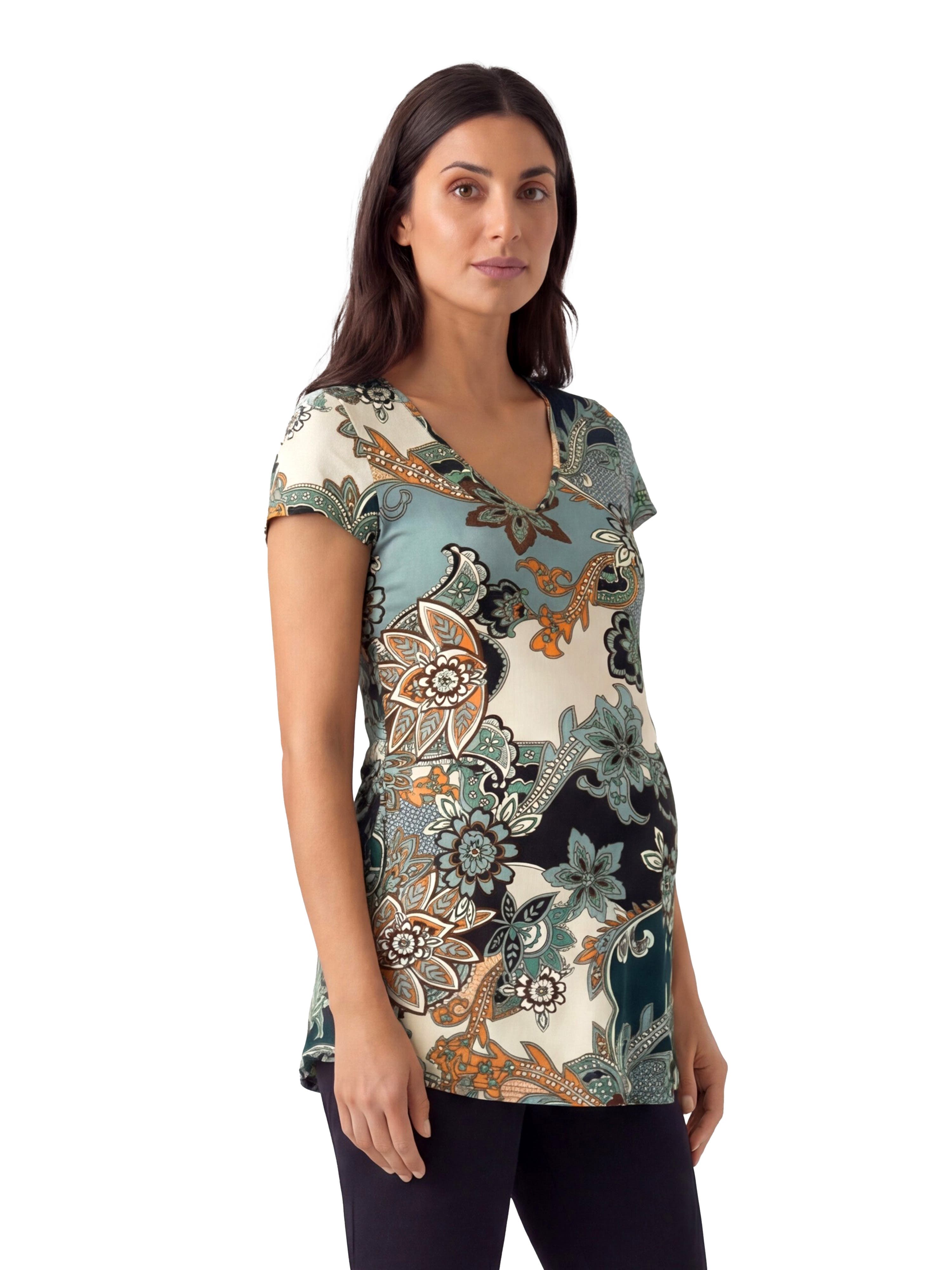 Maternity Basic Floral Print V-Neck Short Sleeve Flared Tunic Top - image 2