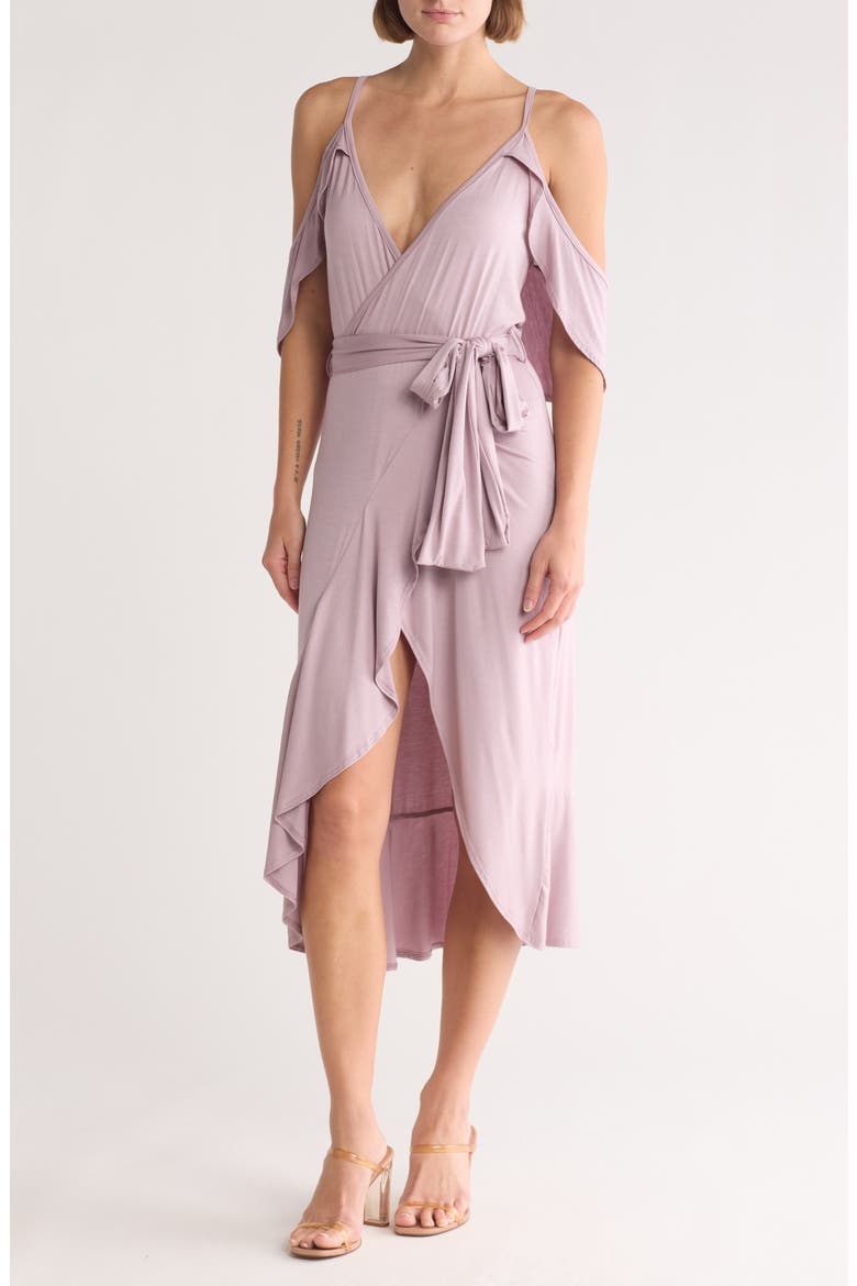 Cold-Shoulder Wrap Dress, Main, color, ELDERBERRY