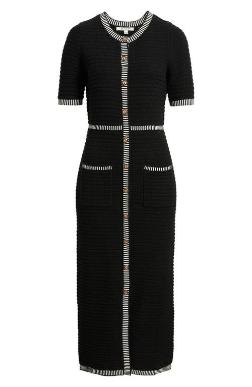 Zoe And Claire Short Sleeve Structured Sweater Dress In Black
