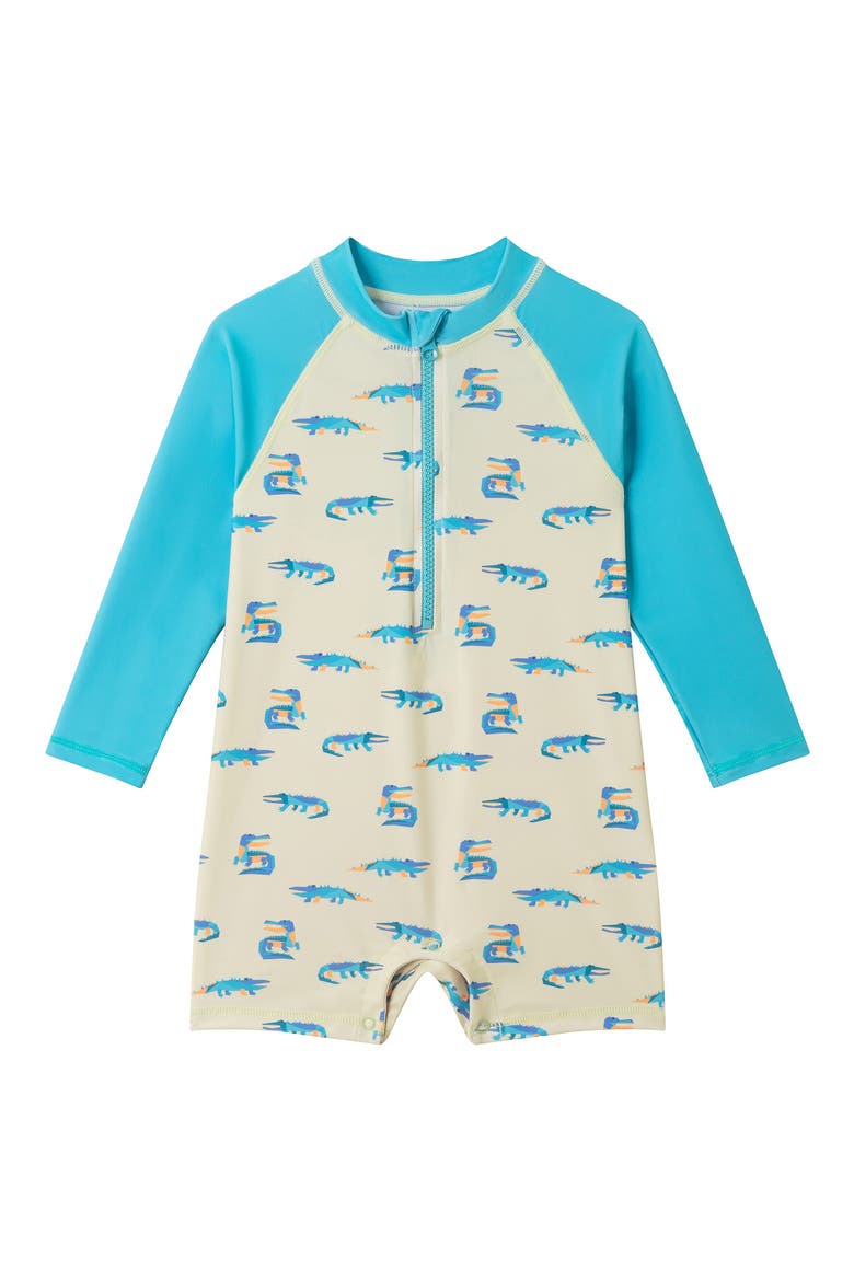Long Sleeve One-Piece Swimsuit & Sun Hat, Alternate, color, LIGHT GATOR