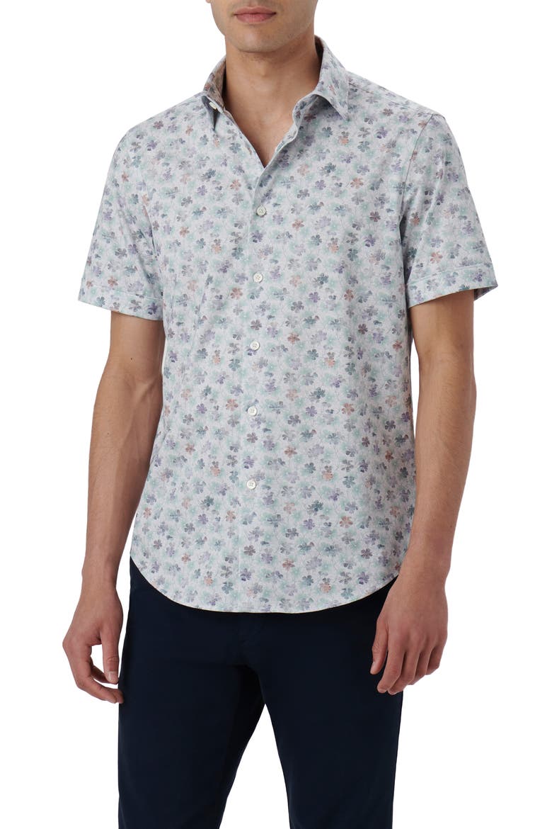 Miles OoohCotton® Floral Short Sleeve Button-Up Shirt, Main, color, JADE