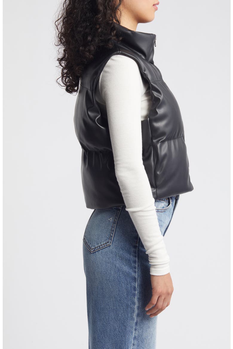 Faux Leather Crop Puffer Vest, Alternate, color, BLACK