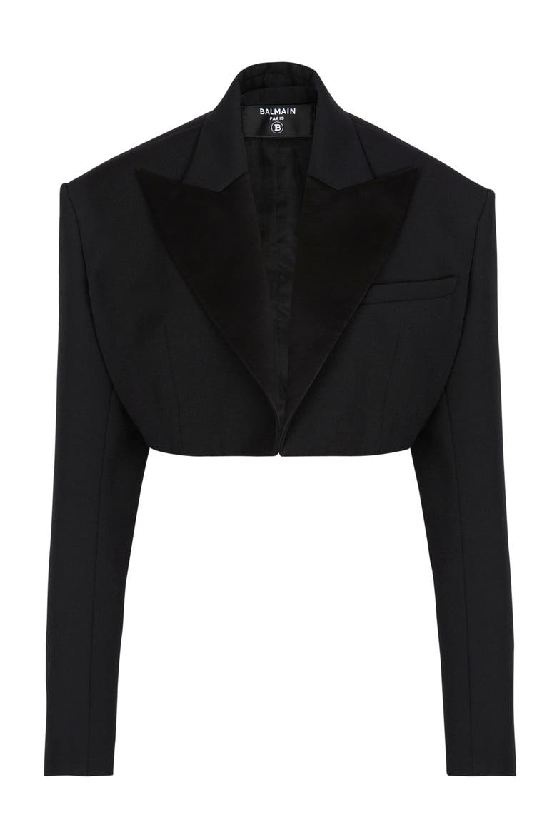 Cropped grain de poudre jacket, Alternate, color, black